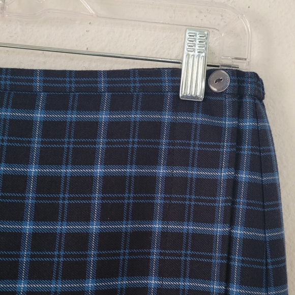 Harris Wallace Vintage Plaid Wrap Skirt Blue - Picture 4 of 5